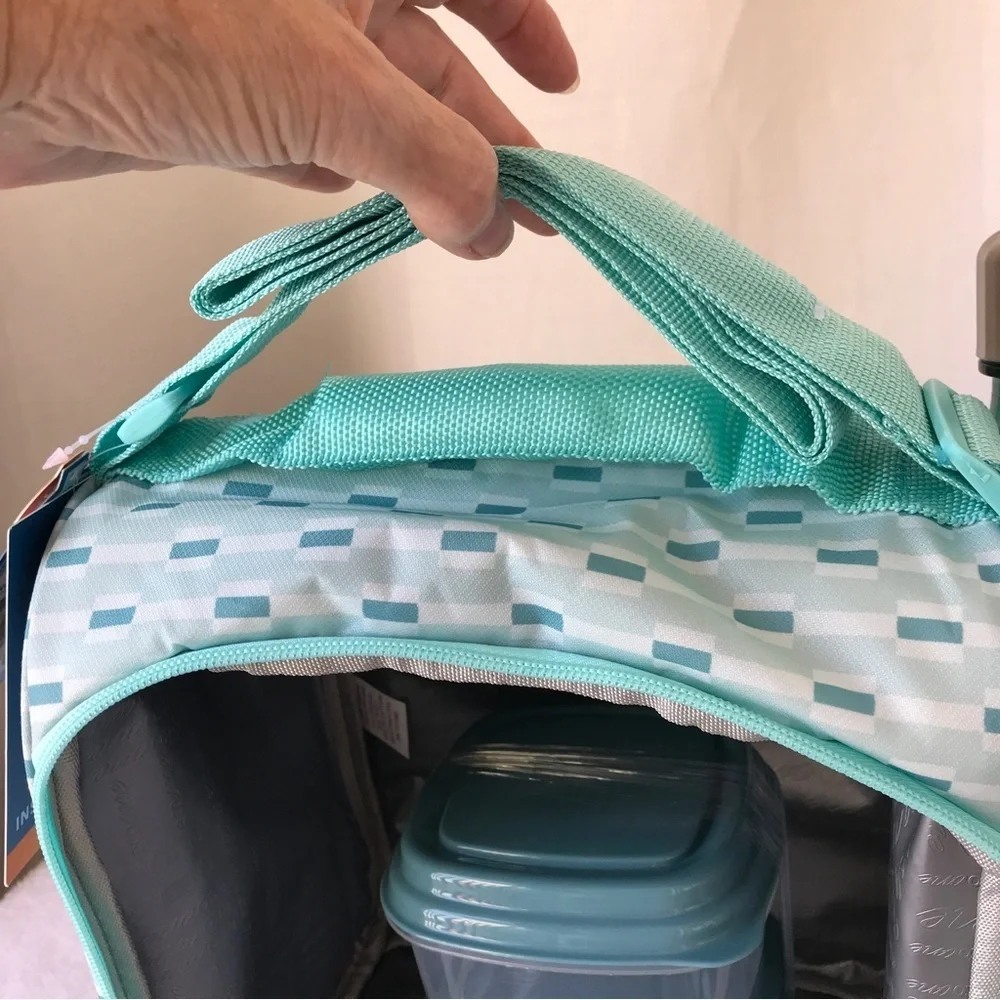 insulated lunch tote for‎ hot & cold food storage in turquoise 7 piece
